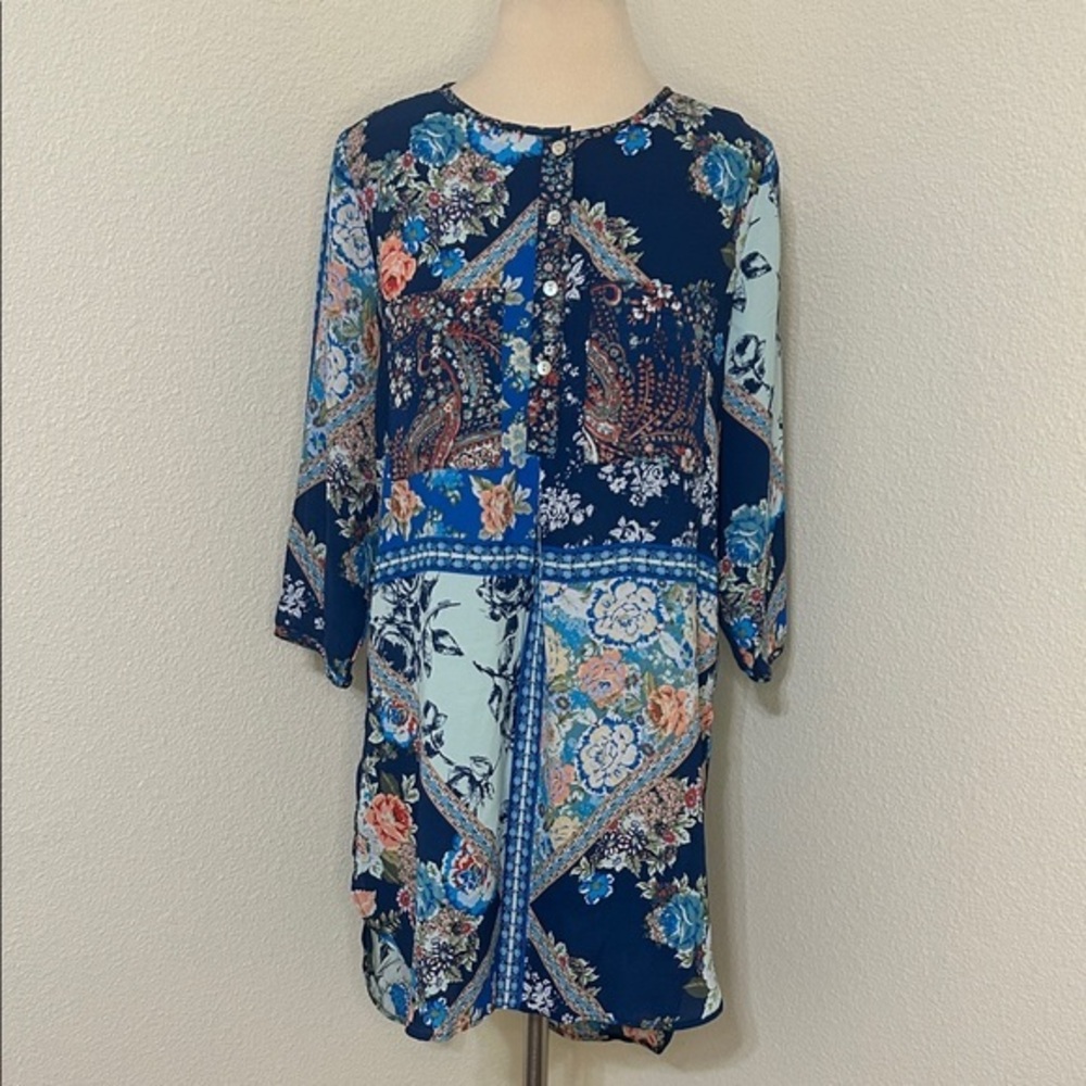 Beautiful Blues Figueroa & Flower Floral Tunic Top S Small